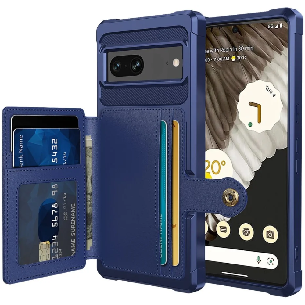 HappyCase 3 σε 1 - Θήκη Σιλικόνης με Ενσωματωμένο PU Πορτοφόλι - Google Pixel 7 - Dark Blue (8719246421433)