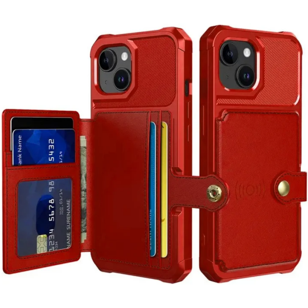 HappyCase 3 σε 1 - Θήκη Σιλικόνης με Ενσωματωμένο PU Πορτοφόλι - Apple iPhone 15 Plus - Red (8719246420603)