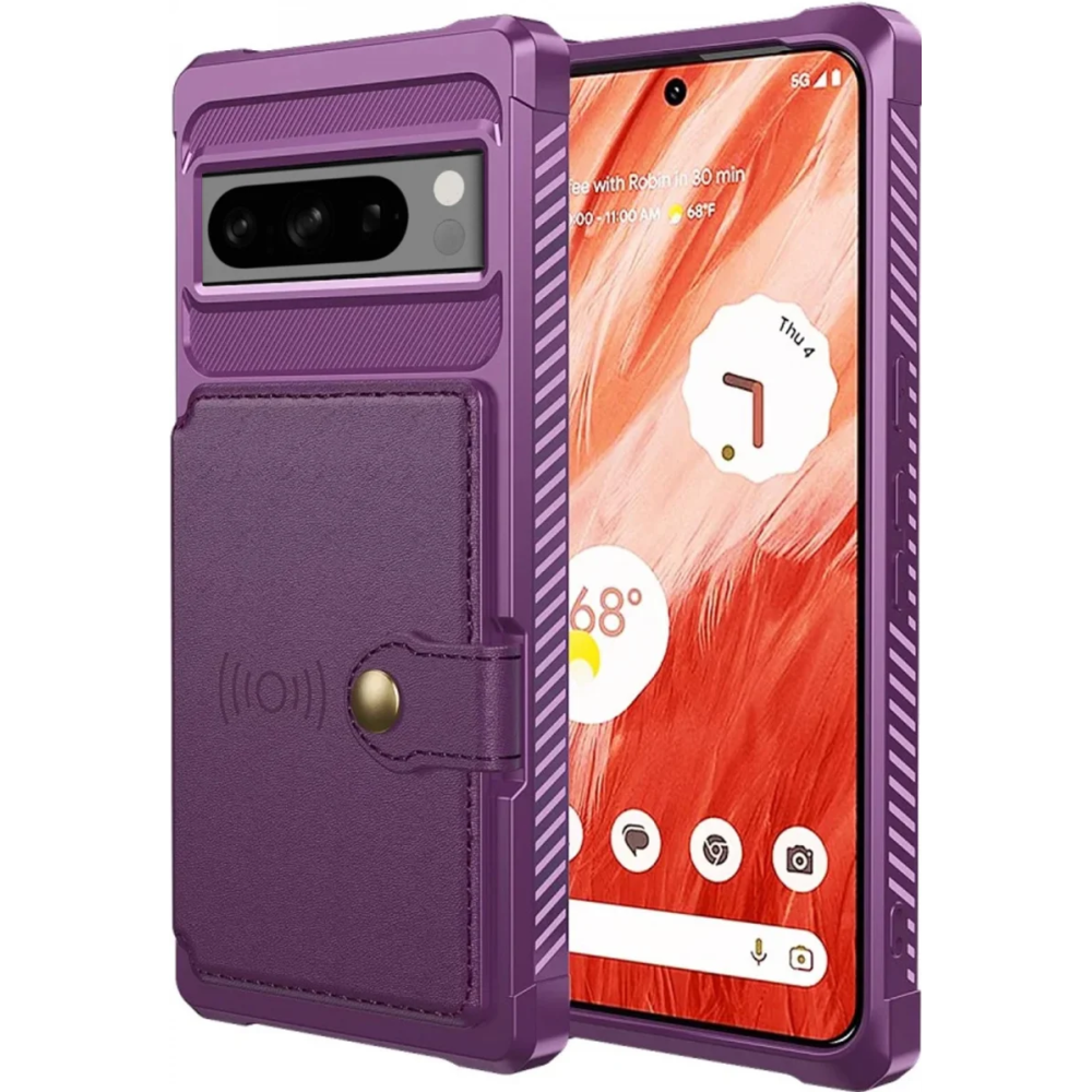 HappyCase 3 σε 1 - Θήκη Σιλικόνης με Ενσωματωμένο PU Πορτοφόλι - Google Pixel 8 Pro - Purple (8719246420870)