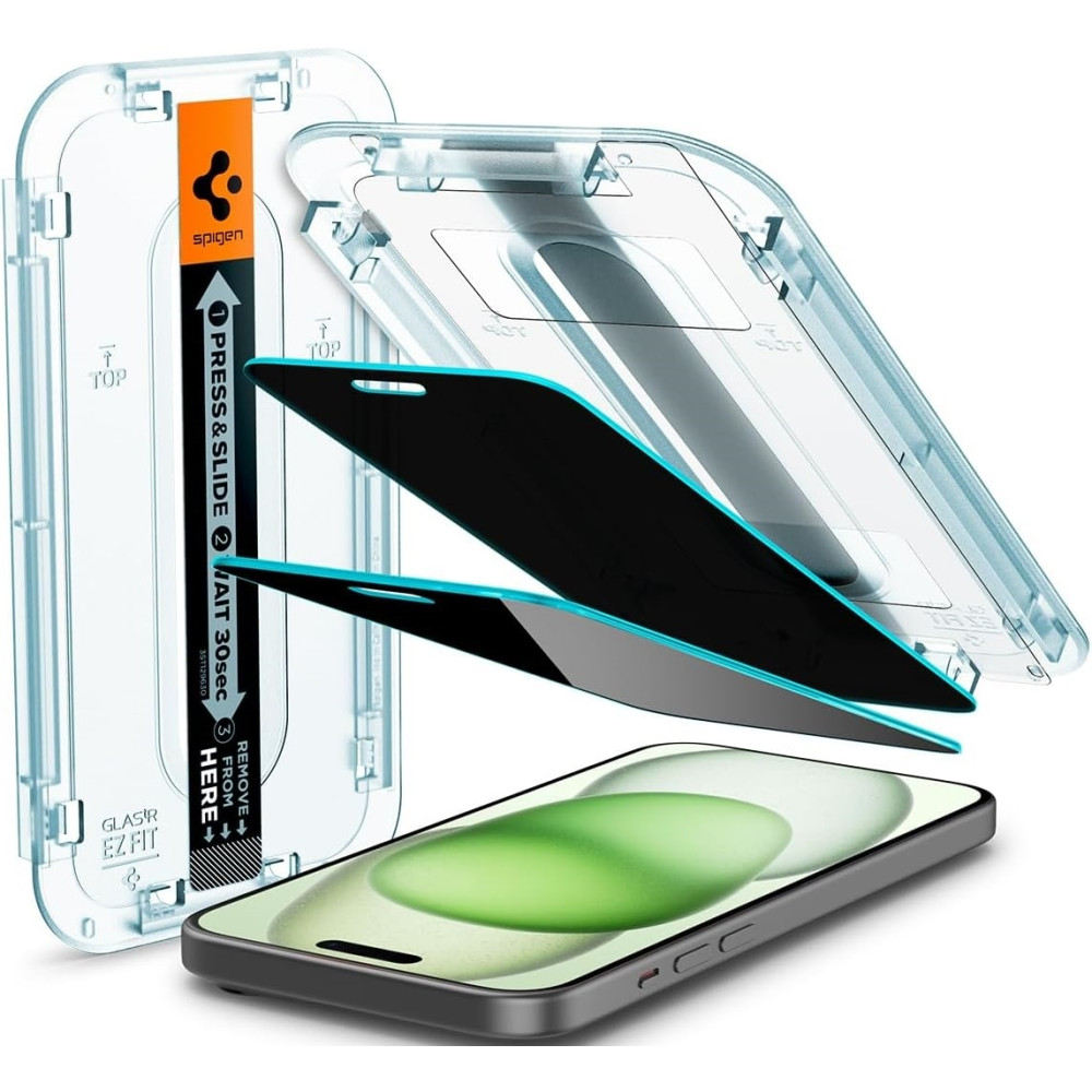 Spigen Privacy Tempered Glass GLAS.tR EZ Fit - Αντιχαρακτικό Γυαλί Προστασίας Απορρήτου Οθόνης Apple iPhone 16 Plus / 15 Plus - 2 Τεμάχια (AGL06885)