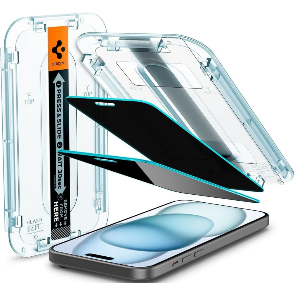 Spigen Privacy Tempered Glass GLAS.tR EZ Fit - Αντιχαρακτικό Γυαλί Προστασίας Απορρήτου Οθόνης Apple iPhone 16 / 15 - 2 Τεμάχια (AGL06905)