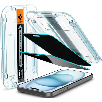 Spigen Privacy Tempered Glass GLAS.tR EZ Fit - Αντιχαρακτικό Γυαλί Προστασίας Απορρήτου Οθόνης Apple iPhone 16 / 15 - 2 Τεμάχια (AGL06905)