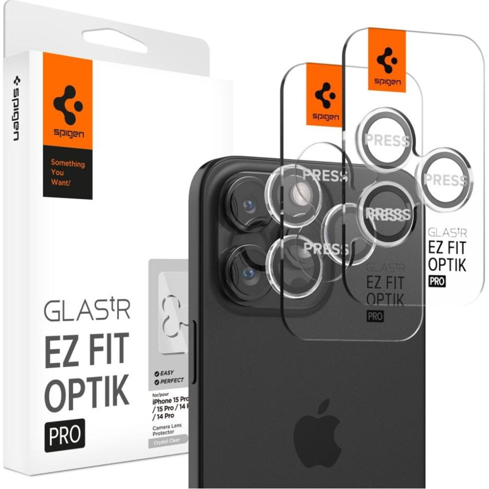 Spigen GLAS.tR EZ Fit OPTIK Pro Camera Lens Protector - Αντιχαρακτικό Προστατευτικό Γυαλί για Φακό Κάμερας Apple iPhone 17 Pro / 17 Pro Max / 16 Pro / 16 Pro Max / 15 Pro / 15 Pro Max / 14 Pro / 14 Pro Max - 2 Τεμάχια - Crystal Clear (AGL06914)