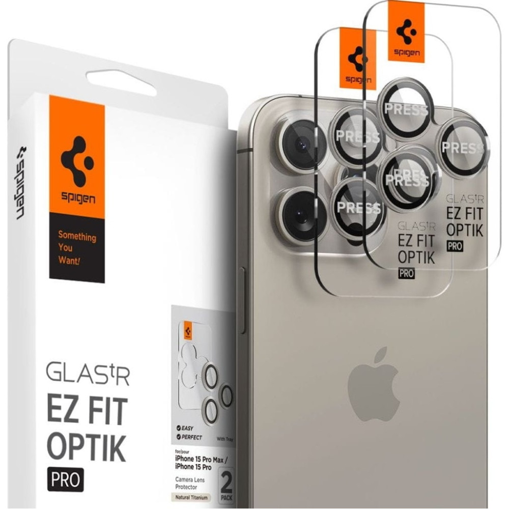 Spigen GLAS.tR EZ Fit OPTIK Pro Camera Lens Protector - Αντιχαρακτικό Προστατευτικό Γυαλί για Φακό Κάμερας Apple iPhone 17 Pro / 17 Pro Max / 16 Pro / 16 Pro Max / 15 Pro / 15 Pro Max / 14 Pro / 14 Pro Max - 2 Τεμάχια - Natural Titanium (AGL07163)