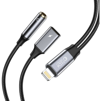 Tech-Protect Ultraboost - Αντάπτορας Ήχου και Φόρτισης - Lightning (Male) σε 3.5mm Mini Jack (Female) / Lightning (Female) - Black (9319456607376)