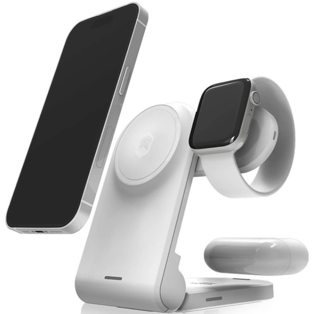 STM ChargeTree Mag - Αναδιπλούμενη Βάση Ασύρματης Φόρτισης MagSafe για Apple iPhone / Airpods / Apple Watch - 15W - White (STM-931-398Z-01)