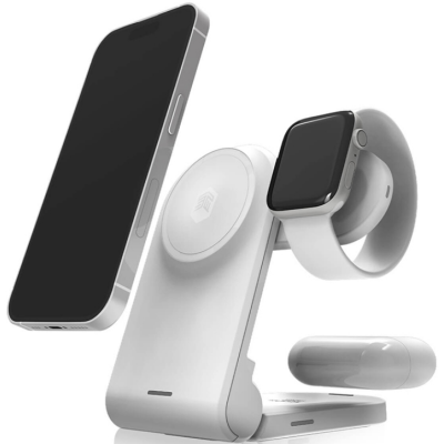 STM ChargeTree Mag - Αναδιπλούμενη Βάση Ασύρματης Φόρτισης MagSafe για Apple iPhone / Airpods / Apple Watch - 15W - White (STM-931-398Z-01)