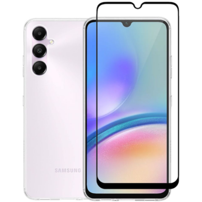 Vivid Σετ Διάφανη Θήκη Σιλικόνης Gelly & Full Face Tempered Glass - Samsung Galaxy A05s - Transparent / Black (VIGELLY341GLASSBK)