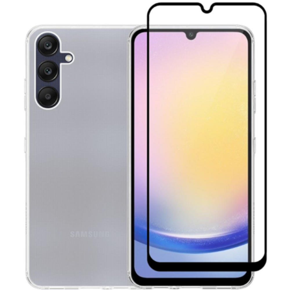 Vivid Σετ Διάφανη Θήκη Σιλικόνης Gelly & Full Face Tempered Glass - Samsung Galaxy A25 - Transparent / Black (VIGELLY342GLASSBK)