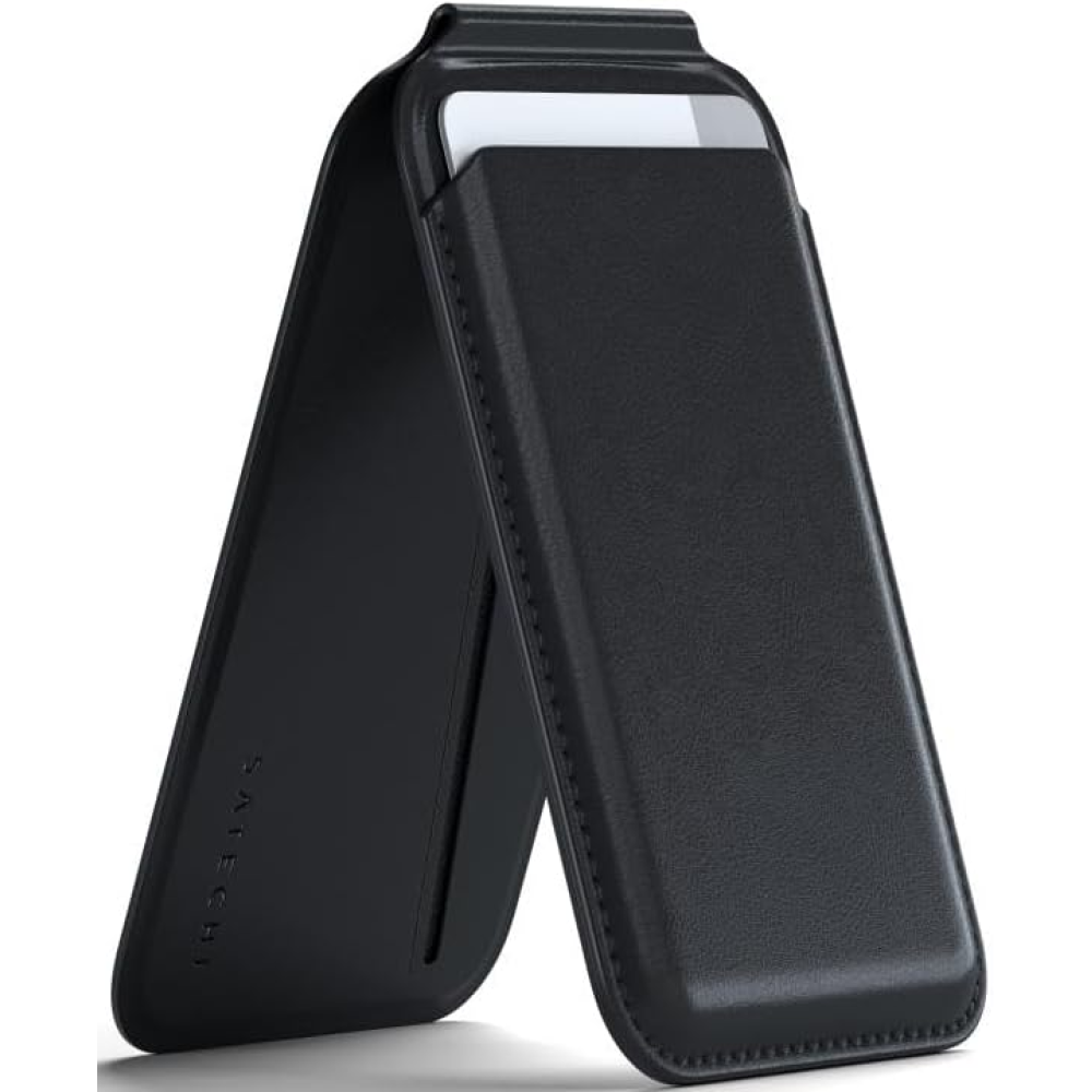 Satechi Vegan-Leather Magnetic Wallet Stand - MagSafe Θήκη - Πορτοφόλι για Κάρτες / Αναδιπλούμενη Βάση από Δέρμα Vegan - Black (ST-VLWK)