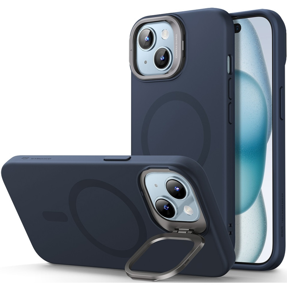 ESR Cloud Soft with Stash Stand - Ανθεκτική MagSafe Θήκη Σιλικόνης Apple iPhone 15 Plus με Kickstand - Dark Blue (4894240176221)