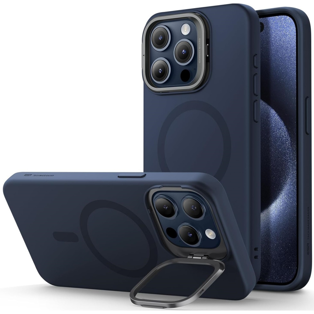 Θήκη iPhone 15 Pro Max ESR Cloud Soft with Stash Stand Ανθεκτική Σιλικόνης με MagSafe & Kickstand - Dark Blue (4894240176269)