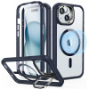 ESR Armor Tough with Stash Stand HaloLock - Ανθεκτική 360° Διάφανη MagSafe Θήκη με Kickstand & Tempered Glass για Φακό Κάμερας - Apple iPhone 15 Plus - Clear / Dark Blue (4894240176627)