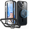 ESR Armor Tough with Stash Stand HaloLock - Ανθεκτική 360° Διάφανη MagSafe Θήκη με Kickstand & Tempered Glass για Φακό Κάμερας - Apple iPhone 15 - Clear / Black (4894240176597)