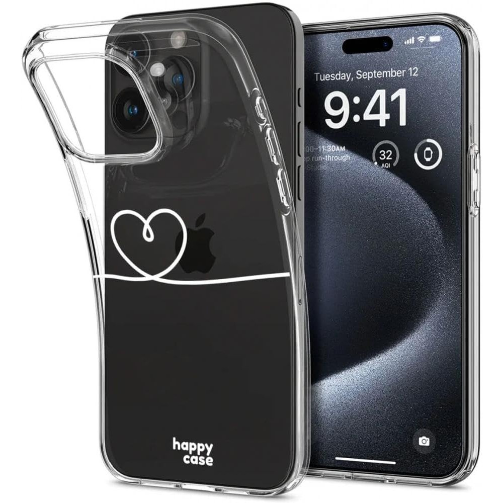 HappyCase Διάφανη Θήκη Σιλικόνης Apple iPhone 15 Pro - Heart Print (8719246420368)