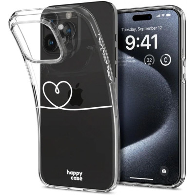 HappyCase Διάφανη Θήκη Σιλικόνης Apple iPhone 15 Pro - Heart Print (8719246420368)