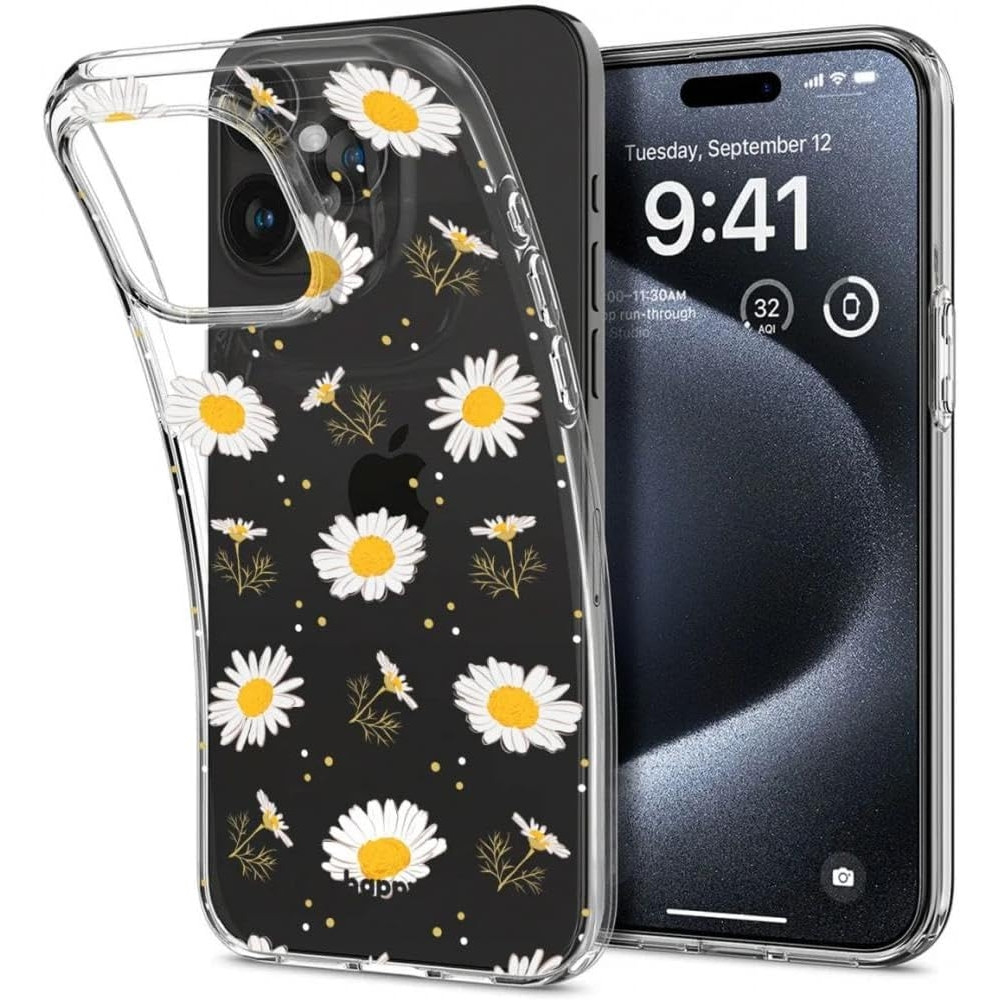 HappyCase Διάφανη Θήκη Σιλικόνης Apple iPhone 15 Pro - Floral Print (8719246420337)