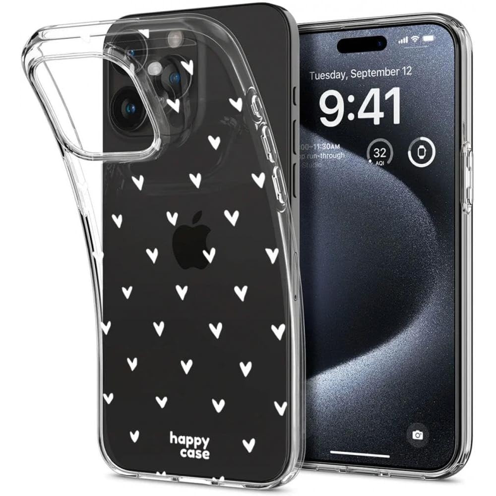 HappyCase Διάφανη Θήκη Σιλικόνης Apple iPhone 15 Pro - Hearts Print (8719246420399)
