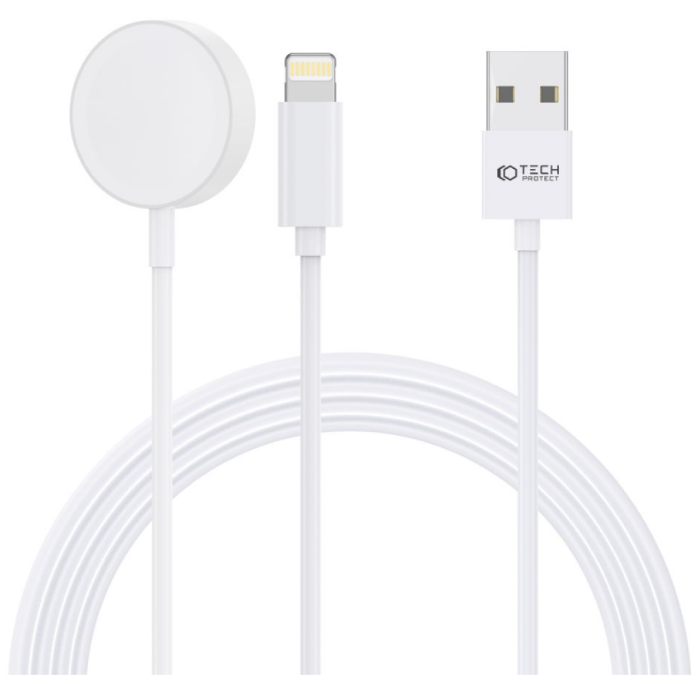 Tech-Protect Ultraboost 2in1 Magnetic Cable - Μαγνητικός Ασύρματος Φορτιστής USB-A σε Apple Watch / Lightning - 2.5W - 2.4A - 150cm - White (9490713932780)