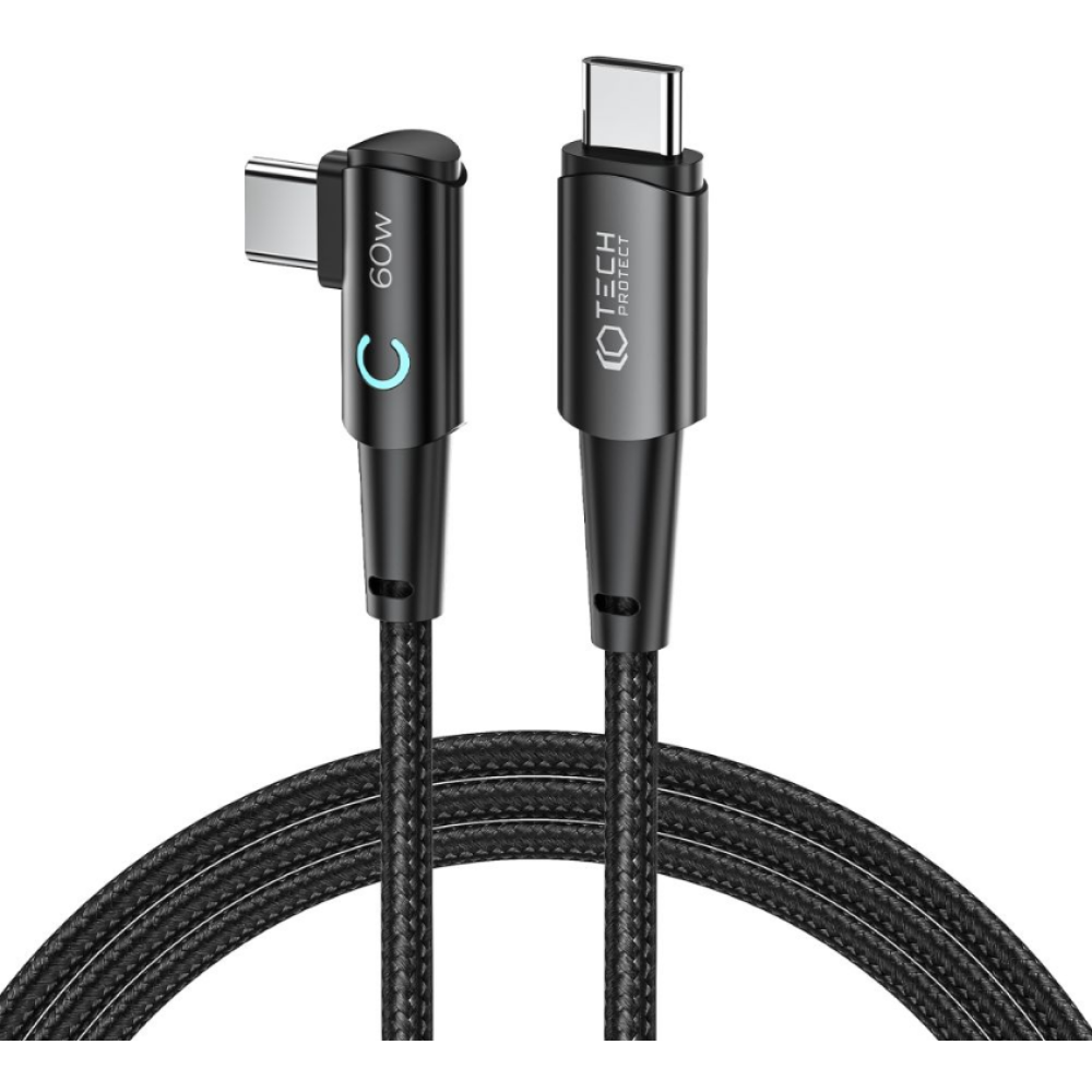 Tech-Protect Ultraboost Cable "L" - Καλώδιο Φόρτισης και Μεταφοράς Δεδομένων Type-C σε Type-C Ορθή Γωνία - 200cm - 60W - 6A - Grey (9490713935323)
