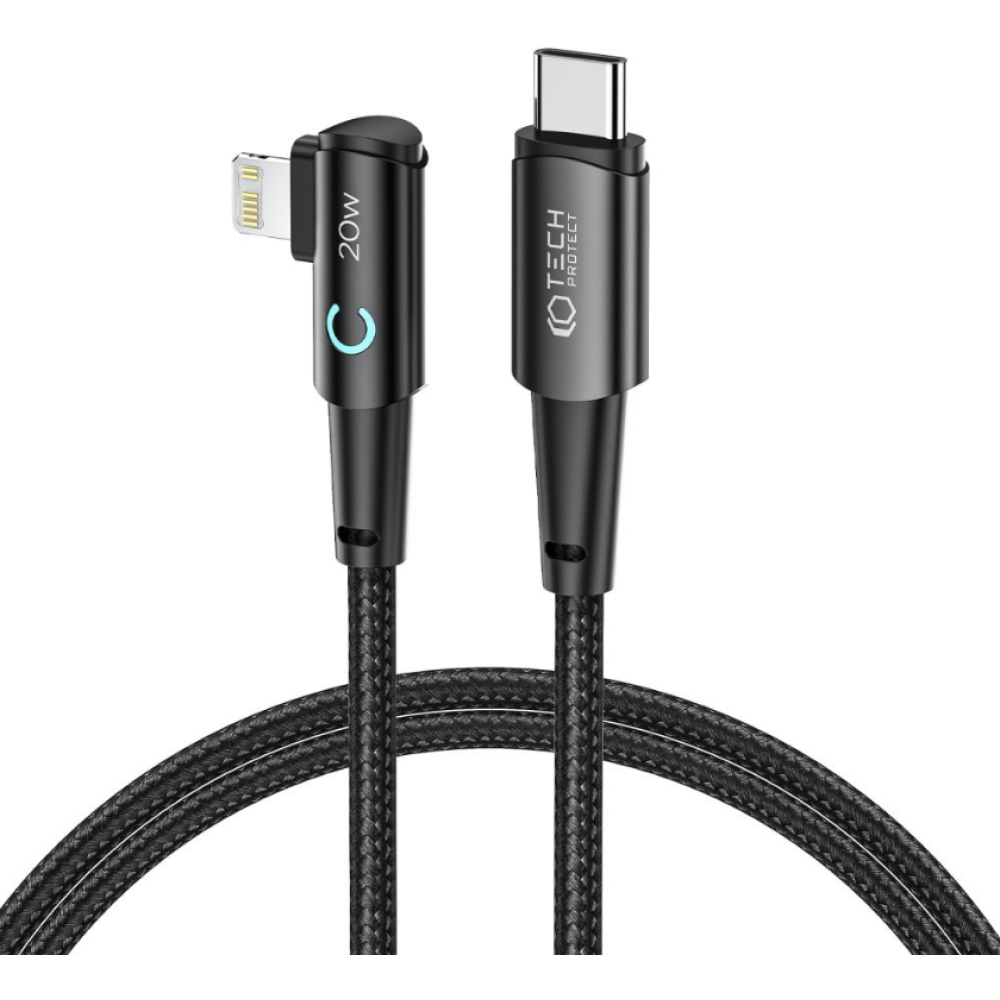 Tech-Protect Ultraboost Cable "L" - Καλώδιο Φόρτισης και Μεταφοράς Δεδομένων Type-C σε Lightning Ορθή Γωνία - 100cm - 20W - 3A - Grey (9490713935330)