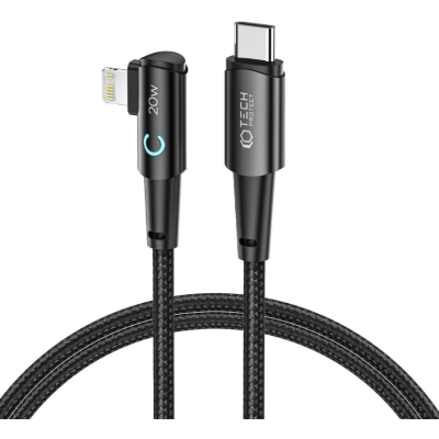 Tech-Protect Ultraboost Cable "L" - Καλώδιο Φόρτισης και Μεταφοράς Δεδομένων Type-C σε Lightning Ορθή Γωνία - 100cm - 20W - 3A - Grey (9490713935330)