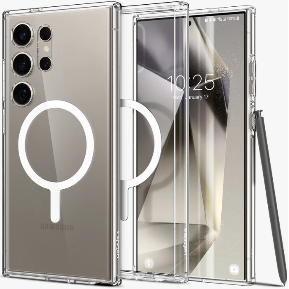 Σκληρή Ανθεκτική MagSafe Θήκη - Samsung Galaxy S24 Ultra - Spigen Ultra Hybrid OneTap Metal Ring MagFit - White (ACS07297)