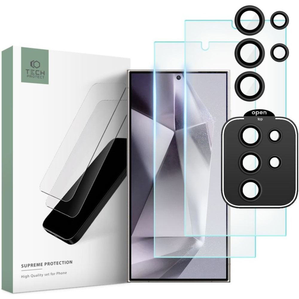 Σετ Tempered Glass 2 x Αντιχαρακτικά Προστατευτικά Οθόνης και 1 x Κάμερας - Samsung Galaxy S24 Ultra - Tech-Protect Supreme Set - Clear (5906203690442)