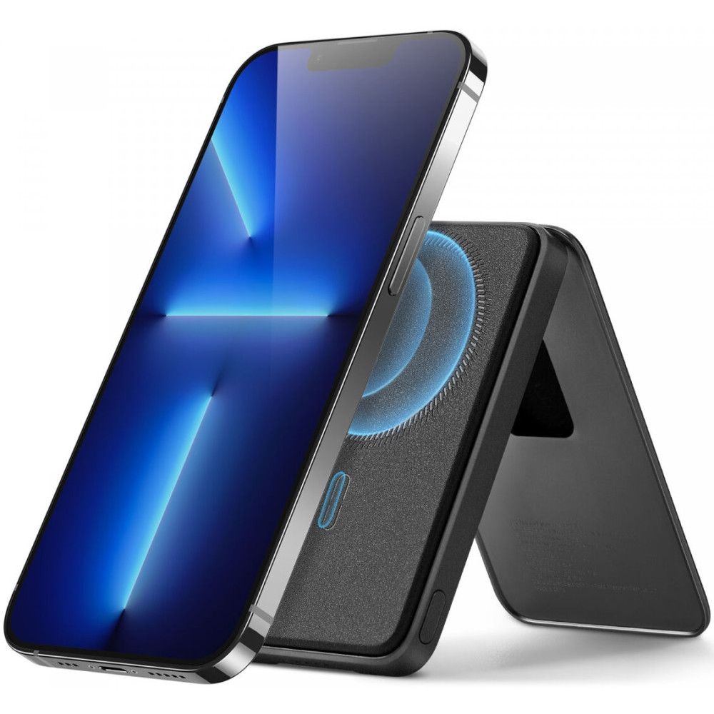 ESR HaloLock PowerBank Wallet με 1 x Type-C - 12W - 5.000mAh / MagSafe Θήκη - Πορτοφόλι για Κάρτες από Vegan Δέρμα / Βάση Ασύρματης Φόρτισης MagSafe 7.5W - Midnight Black (4894240169803)