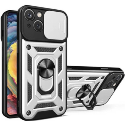 Bodycell Armor Slide - Ανθεκτική Θήκη Apple iPhone 15 με Κάλυμμα για την Κάμερα & Μεταλλικό Ring Holder - Silver (5206015017292)