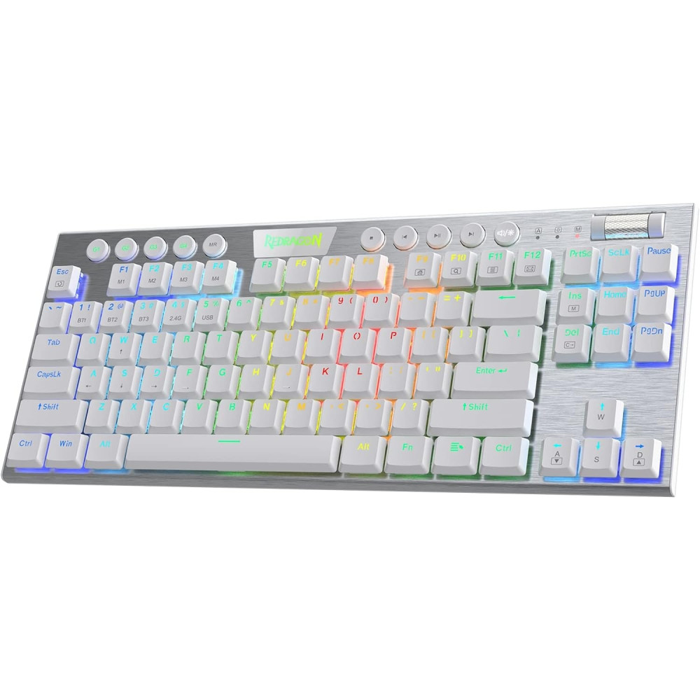 Redragon K621 Horus TKL - Ασύρματο / Ενσύρματο RGB Gaming Μηχανικό Πληκτρολόγιο 80% Ultra Thin Low-Profile - Custom Red Διακόπτες - US - White (6950376707161)