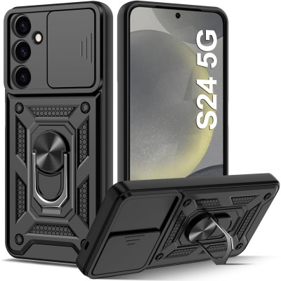 Ανθεκτική Θήκη με Κάλυμμα για την Κάμερα & Μεταλλικό Ring Holder - Samsung Galaxy S24 - Bodycell Armor Slide - Black (5206015072659)