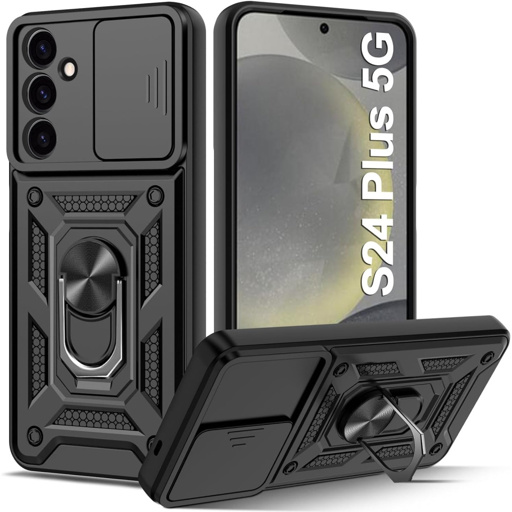Ανθεκτική Θήκη με Κάλυμμα για την Κάμερα & Μεταλλικό Ring Holder - Samsung Galaxy S24 Plus - Bodycell Armor Slide - Black (5206015072680)