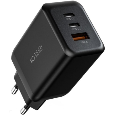 Tech-Protect C65W - Ταχυφορτιστής Ταξιδιού / Αντάπτορας με 1 x USB-A / 2 x Type-C - 65W - Black (9490713934524)