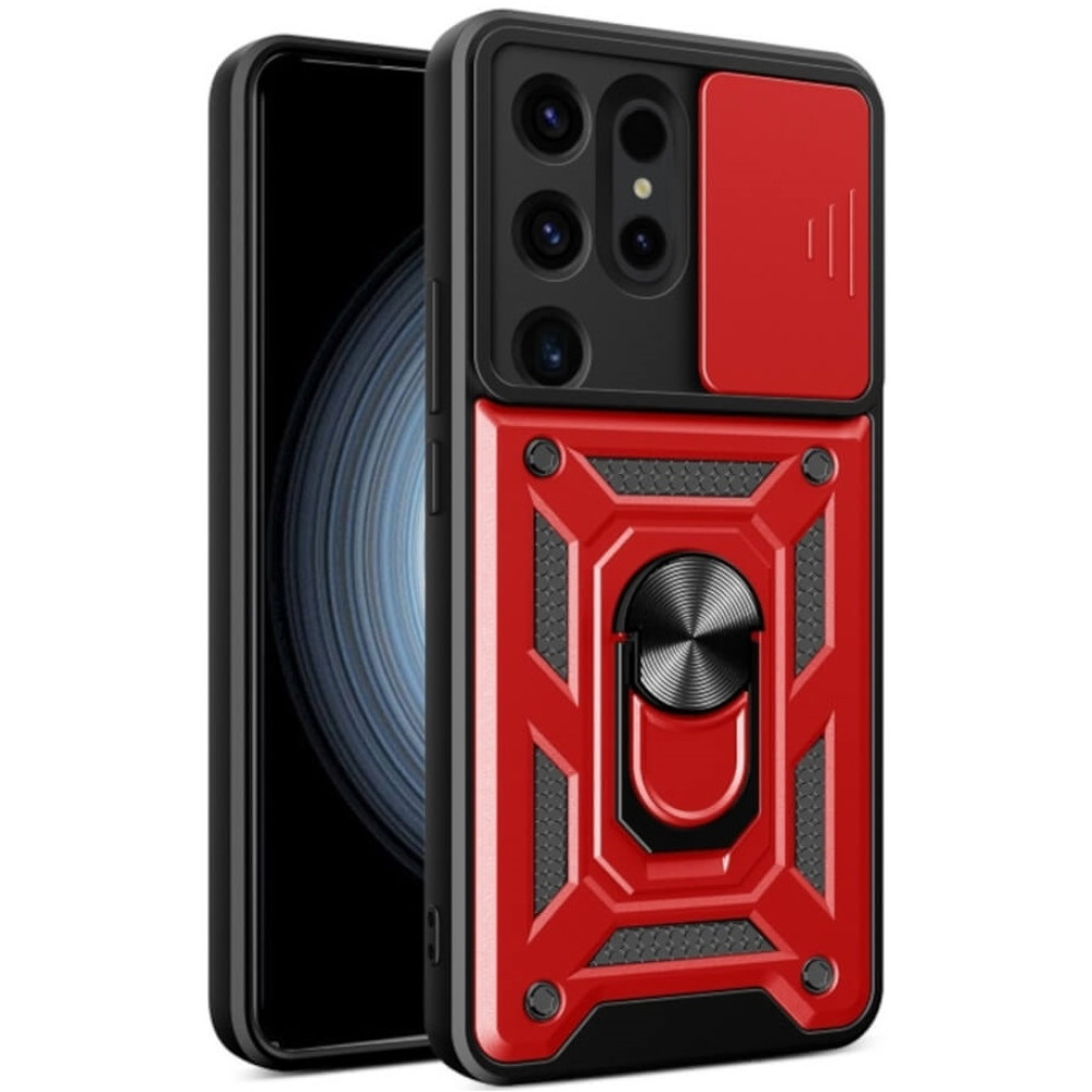 Ανθεκτική Θήκη με Κάλυμμα για την Κάμερα & Μεταλλικό Ring Holder - Samsung Galaxy S24 Ultra - Bodycell Armor Slide - Red (5206015072727)