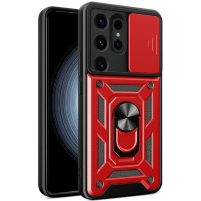Ανθεκτική Θήκη με Κάλυμμα για την Κάμερα & Μεταλλικό Ring Holder - Samsung Galaxy S24 Ultra - Bodycell Armor Slide - Red (5206015072727)