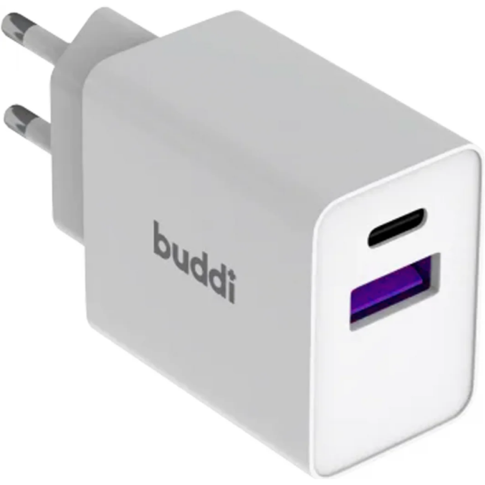 Buddi 30W GaN Mini Charger - Ταχυφορτιστής Ταξιδιού / Αντάπτορας με 1 x USB-A / 1 x Type-C - 30W - White - 5 Έτη Εγγύηση (8719246407826)
