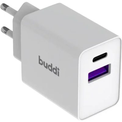 Buddi 30W GaN Mini Charger - Ταχυφορτιστής Ταξιδιού / Αντάπτορας με 1 x USB-A / 1 x Type-C - 30W - White - 5 Έτη Εγγύηση (8719246407826)