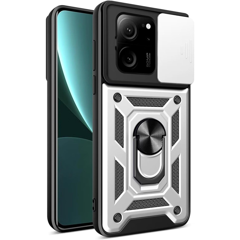 Bodycell Armor Slide - Ανθεκτική Θήκη Xiaomi 13T / 13T Pro με Κάλυμμα για την Κάμερα & Μεταλλικό Ring Holder - Silver (5206015072345)