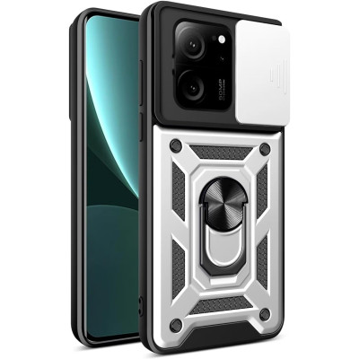 Bodycell Armor Slide - Ανθεκτική Θήκη Xiaomi 13T / 13T Pro με Κάλυμμα για την Κάμερα & Μεταλλικό Ring Holder - Silver (5206015072345)