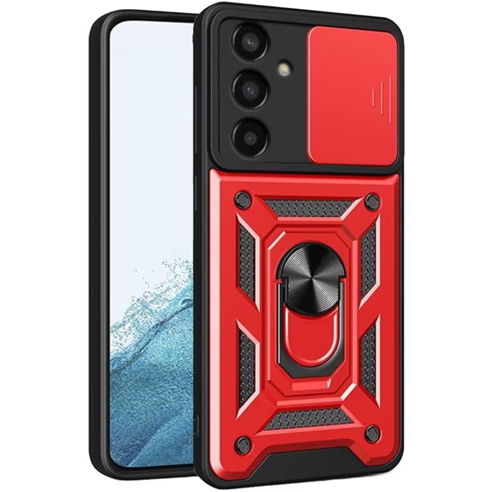Bodycell Armor Slide - Ανθεκτική Θήκη Samsung Galaxy S23 FE με Κάλυμμα για την Κάμερα & Μεταλλικό Ring Holder - Red (5206015072277)