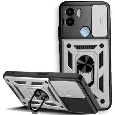 Bodycell Armor Slide - Ανθεκτική Θήκη Xiaomi Redmi A2 Plus / A1 Plus με Κάλυμμα για την Κάμερα & Μεταλλικό Ring Holder - Silver (5206015023064)