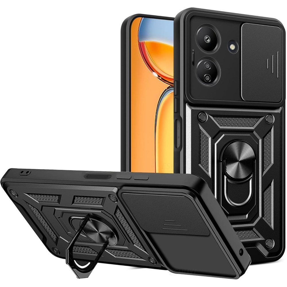 Spacecase Camring - Ανθεκτική Θήκη Xiaomi Redmi 13C 4G / Poco C65 με Κάλυμμα για την Κάμερα & Μεταλλικό Ring Holder - Black (5905719105952)