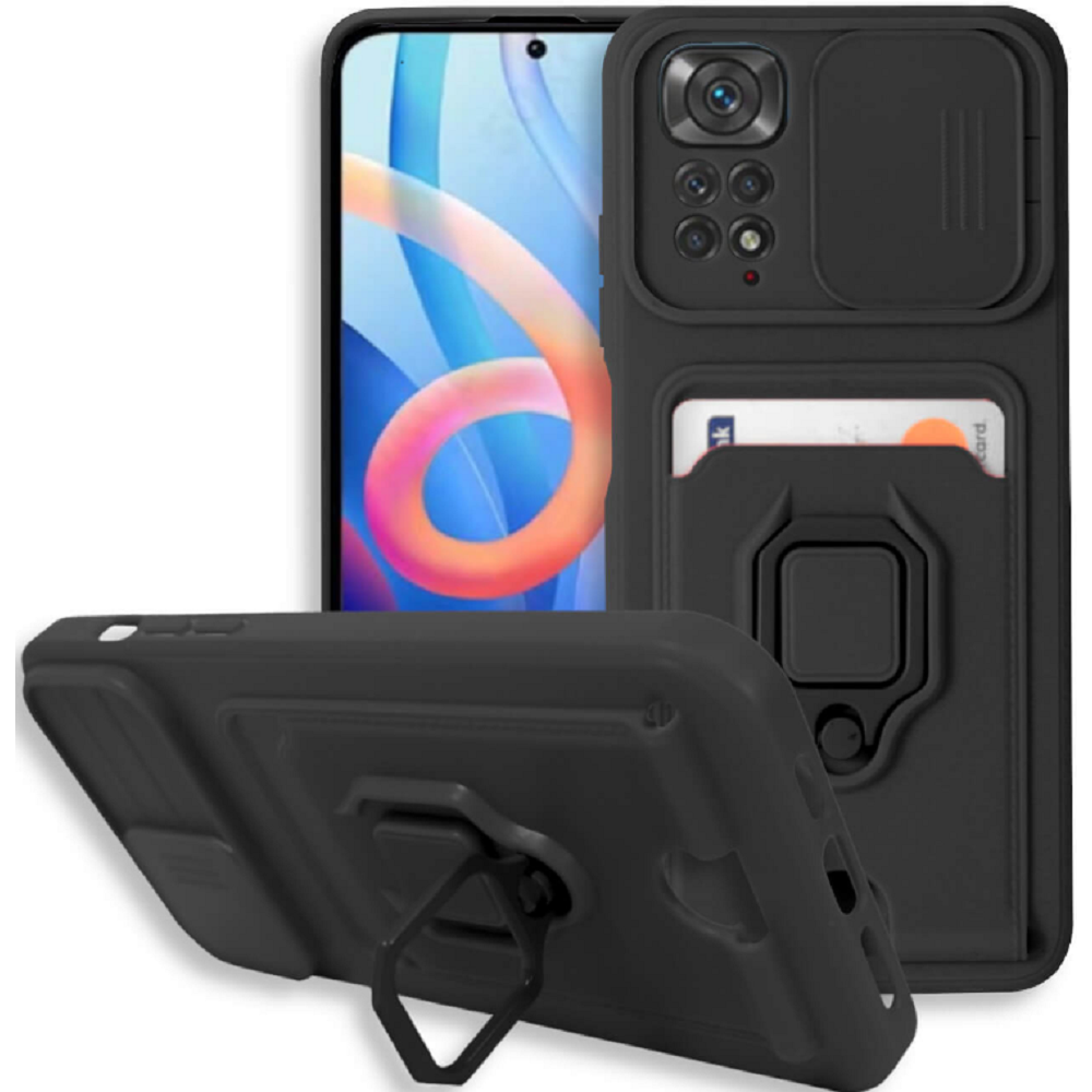 Bodycell Multifunction - Ανθεκτική Θήκη Xiaomi Redmi Note 11 Pro / Redmi Note 12 Pro 4G με Λουράκι Λαιμού / Κάλυμμα Κάμερας / Ring Holder / Υποδοχή Κάρτας - Black (5206015072475)