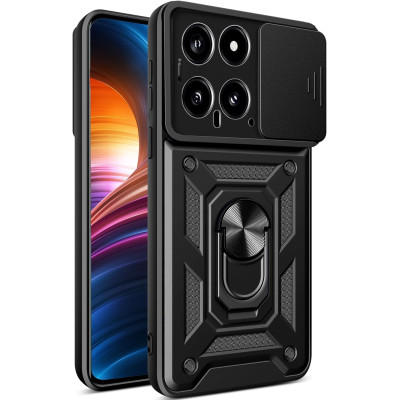 Ανθεκτική Θήκη με Κάλυμμα για την Κάμερα & Μεταλλικό Ring Holder - Xiaomi 14 - Bodycell Armor Slide - Black (5206015072741)