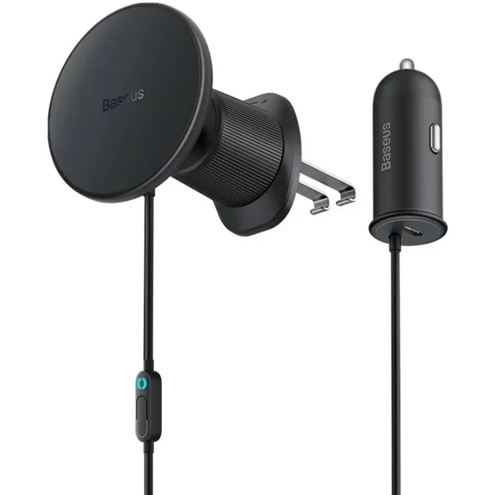 Baseus CW01 Magnetic Wireless Charging Car Mount - Μαγνητική Βάση Ασύρματης Φόρτισης MagSafe 15W για Αεραγωγούς Αυτοκινήτου & Φορτιστής Αυτοκινήτου με 1 x Type-C 25W - Black (C40141000111-00)