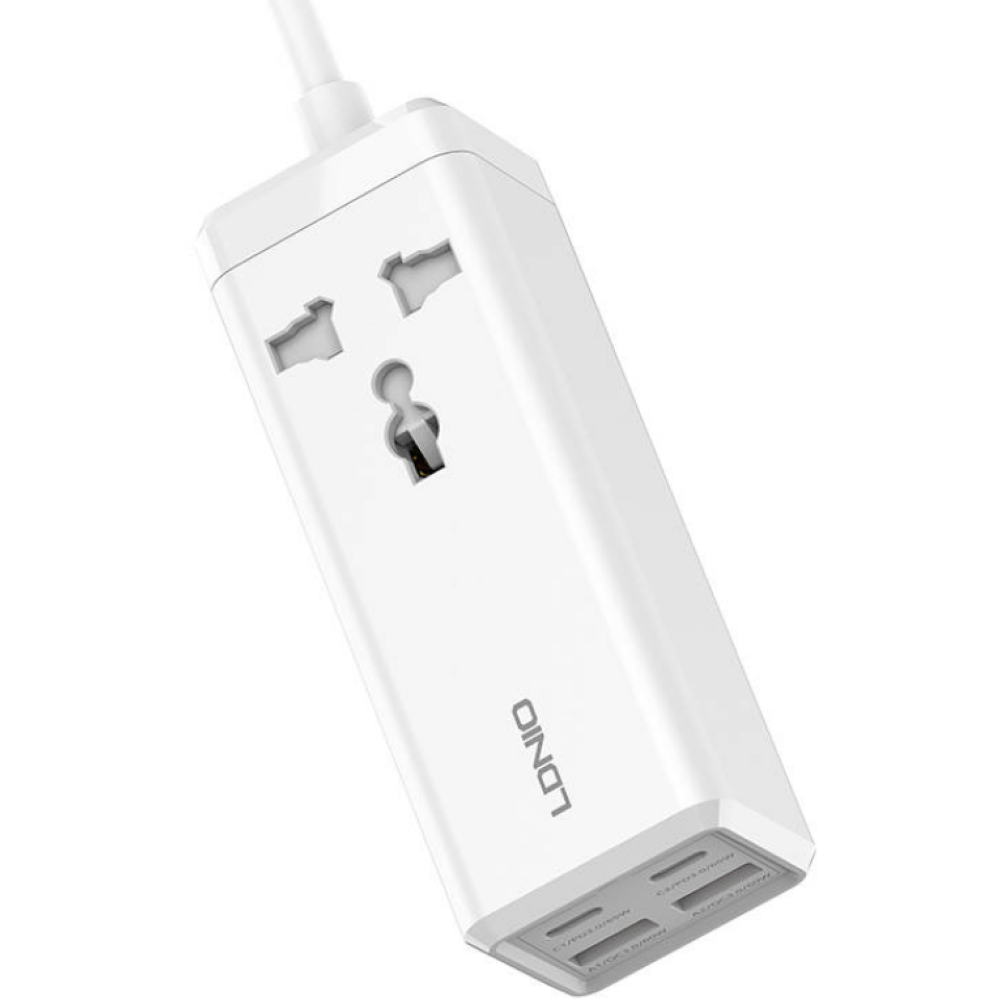 Ldnio 65W Desktop Power Strip - Μονόπριζο με 1 Υποδοχή AC - EU/US 2500W με Καλώδιο 200cm / Ταχυφορτιστής με 2 x USB-A / 2 x Type-C - 65W - White (SC1418)