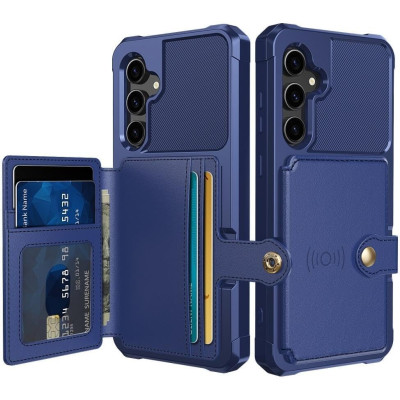 HappyCase 3 σε 1 - Θήκη Σιλικόνης με Ενσωματωμένο PU Πορτοφόλι - Samsung Galaxy S23 FE - Dark Blue (8719246421389)