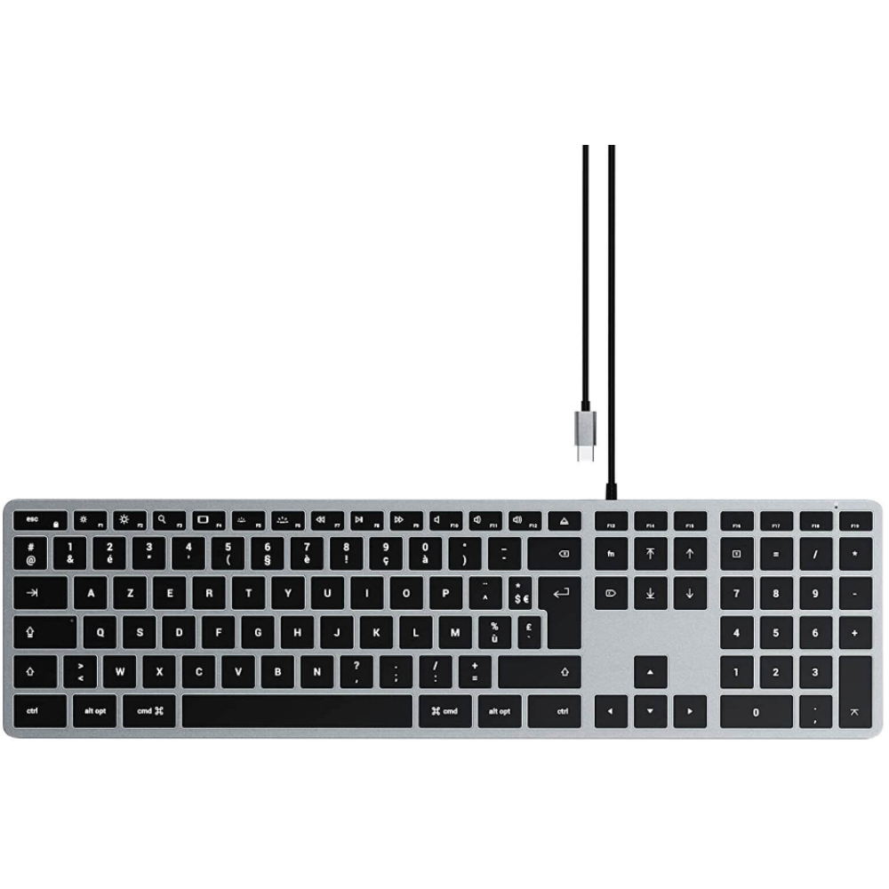 Satechi Slim W3 Wired Backlit Keyboard για Mac - Ενσύρματο Πληκτρολόγιο Αλουμινίου με Οπίσθιο Φωτισμό - Γαλλικό FR - Διάταξη AZERTY - Space Grey (ST-UCSW3M-FR)