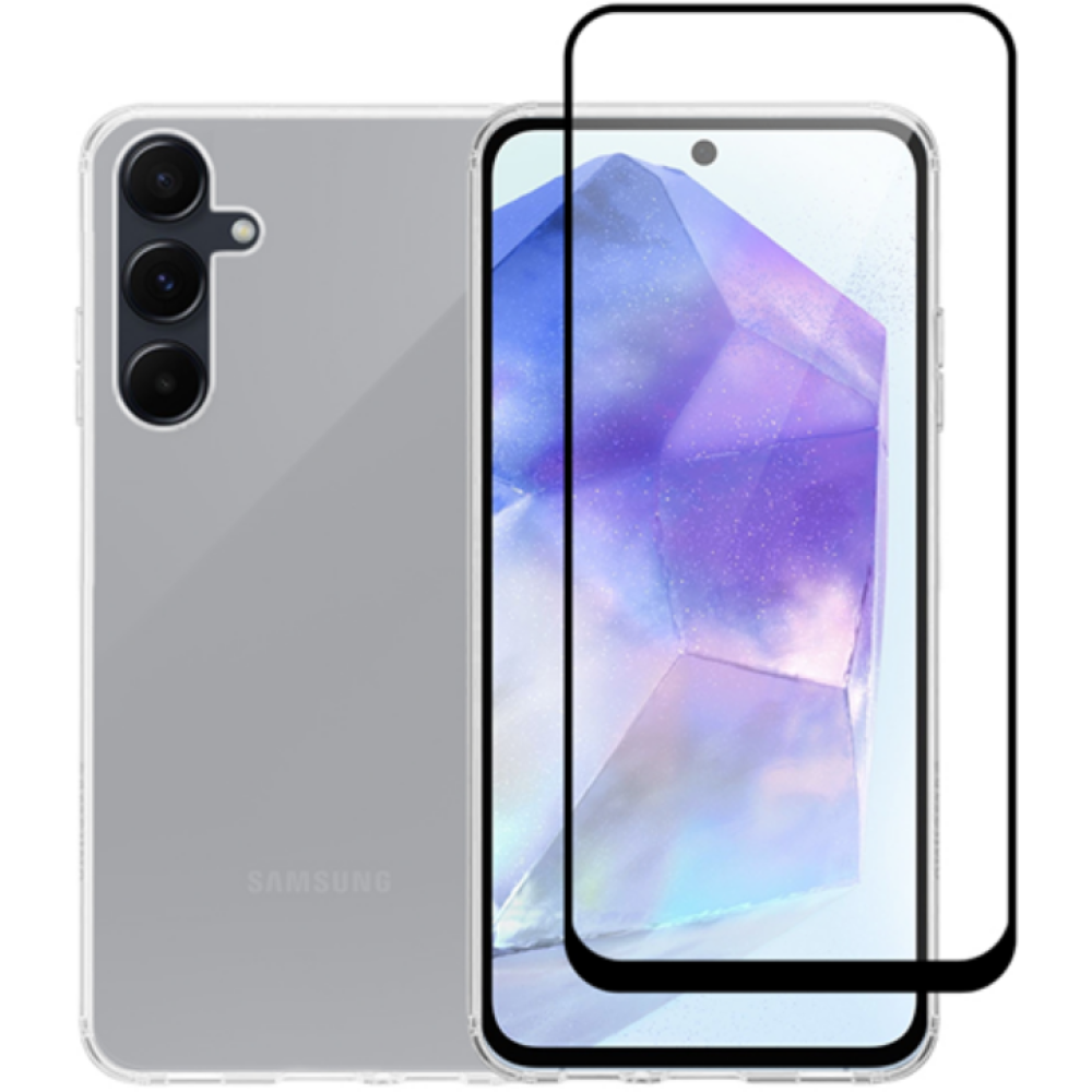 Σετ Διάφανη Θήκη Σιλικόνης & Full Face Tempered Glass - Samsung Galaxy A35 - Vivid Set Gelly Case & Full Face Tempered Glass - Transparent / Black (VIGELLY367GLASSBK)
